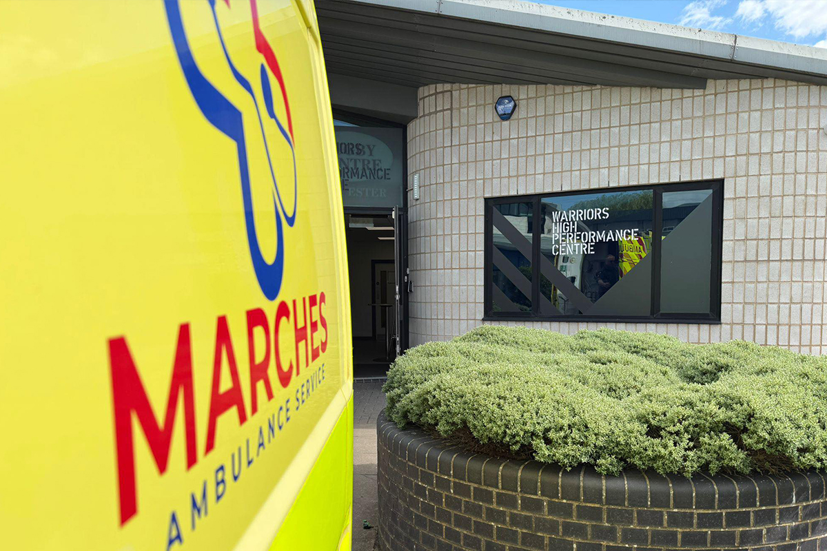 marches ambulance vehicle outside of office Marches Ambulance private ambulance outside our Herefordshire office
